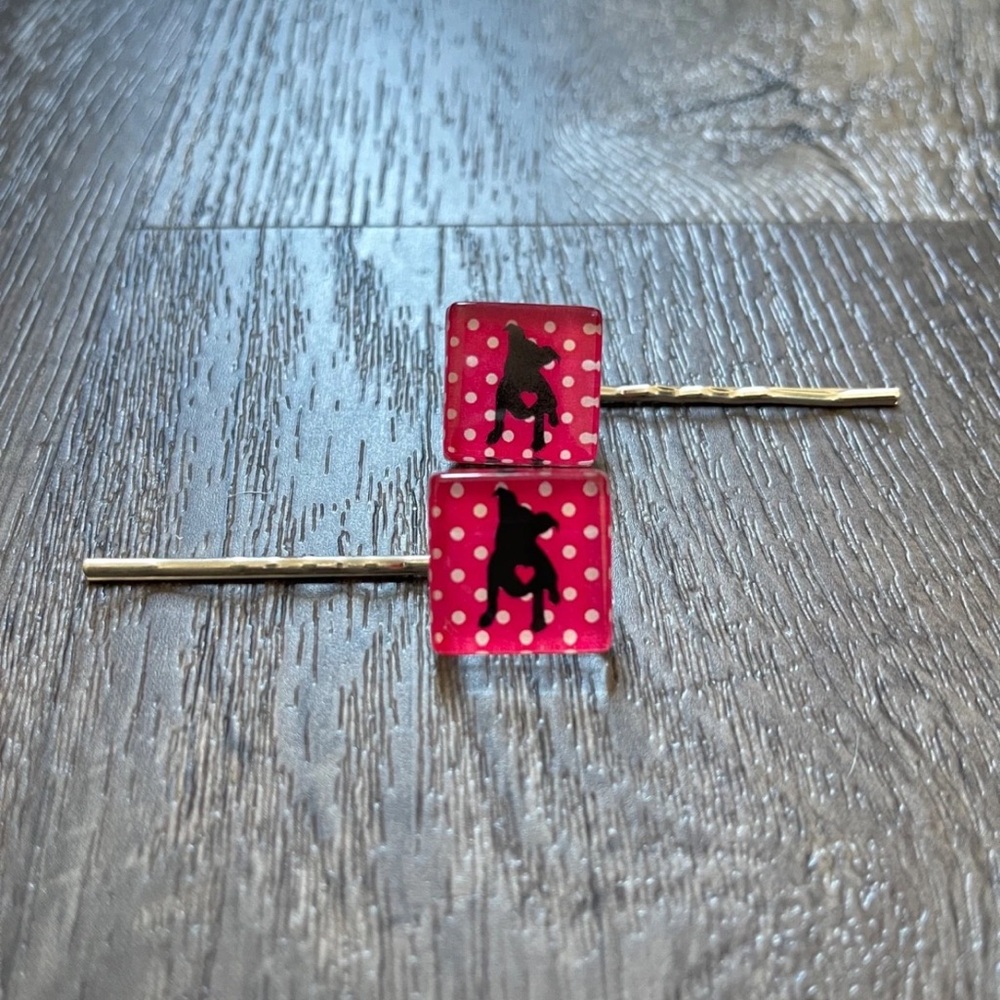 Glass Bobby Pins with Pit Bull Silhouette